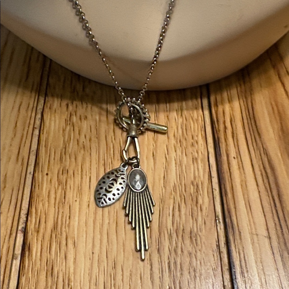 Lucky Brand Gold Necklace with Leaf and Wing Charms
